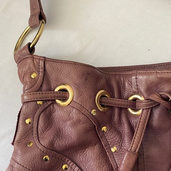 BULGA Purple Leather Shoulder Bag with Gold Accents - Picture 13 of 14